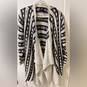 Bobeau Sparkle Waterfall Cardi Coat White Charcoal Gray Silver L Festive Cozy